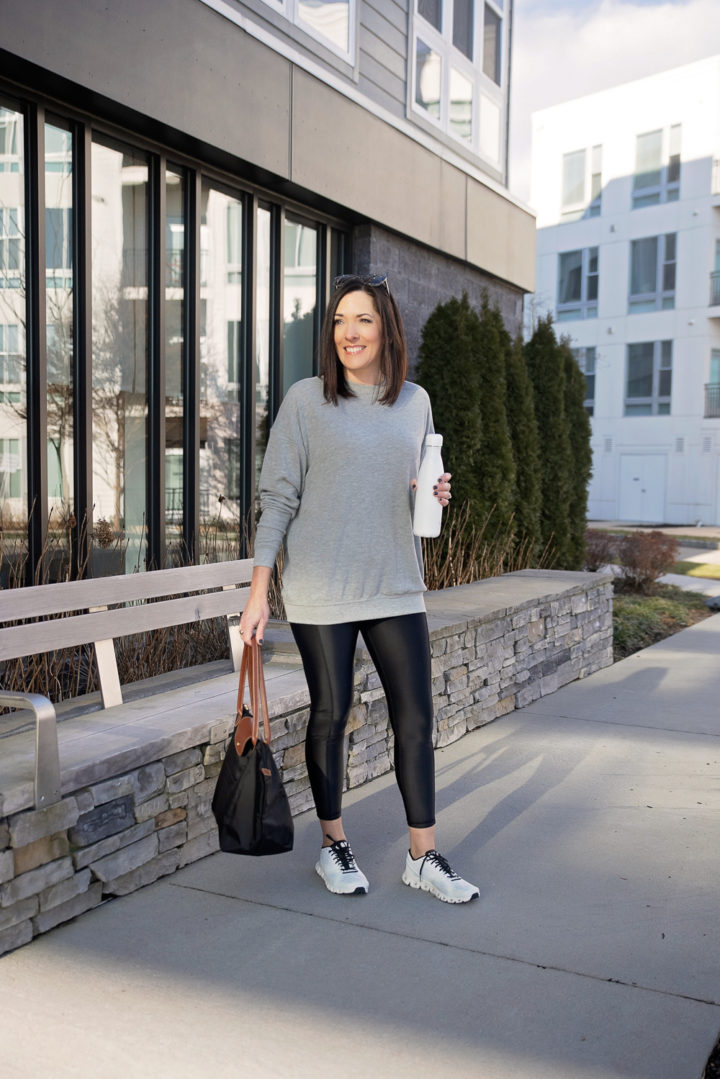 a Stylish Athleisure Look with Alo Soho Pullover and Sweaty Betty High Shine Leggings