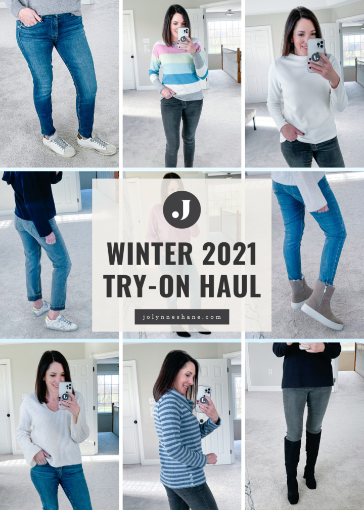winter 2021 try on haul: talbots, sam edelman, jslides, mother jeans, and more