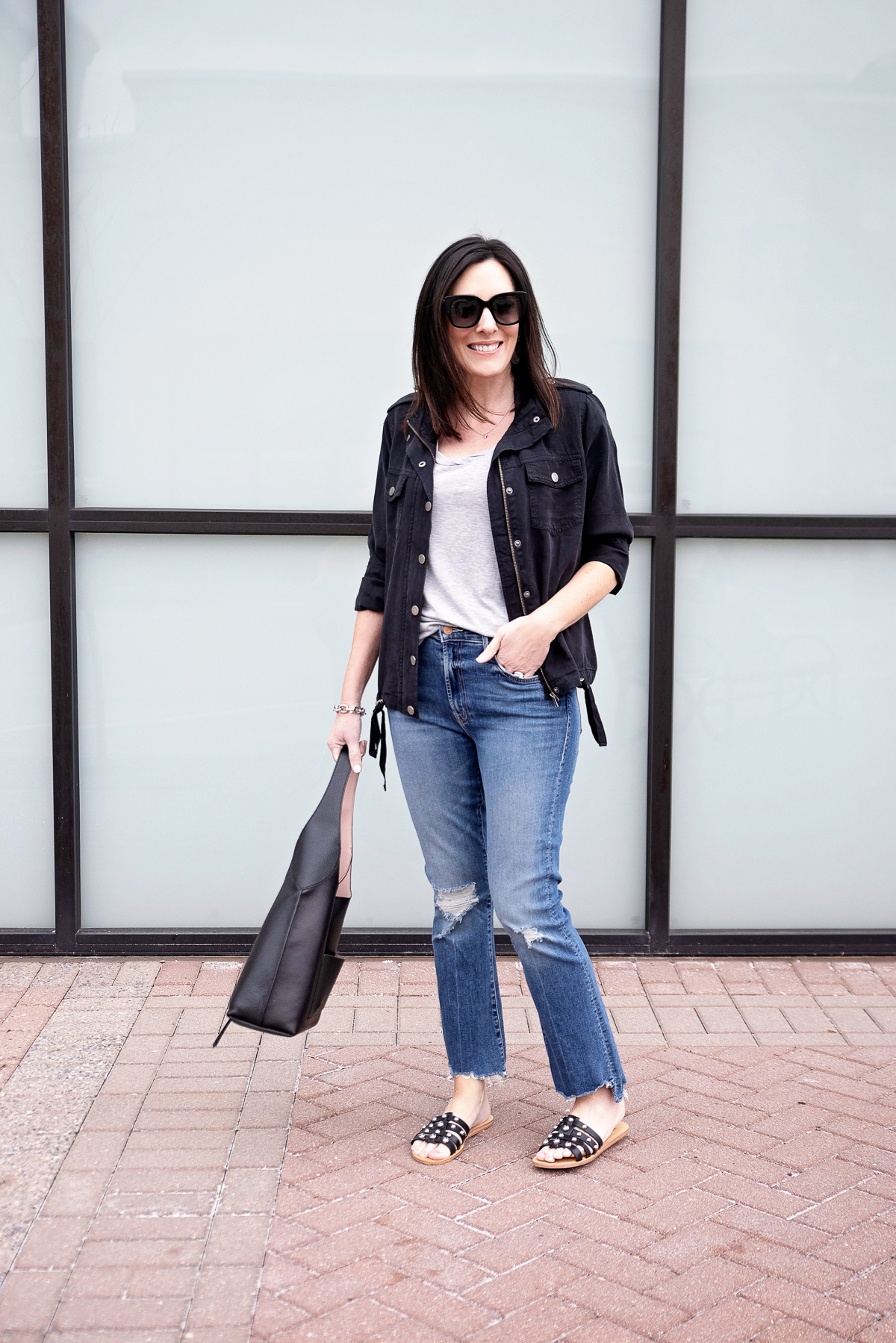 Mother The Insider Crop Jeans with Kut from the Kloth Utility Shirt Jacket
