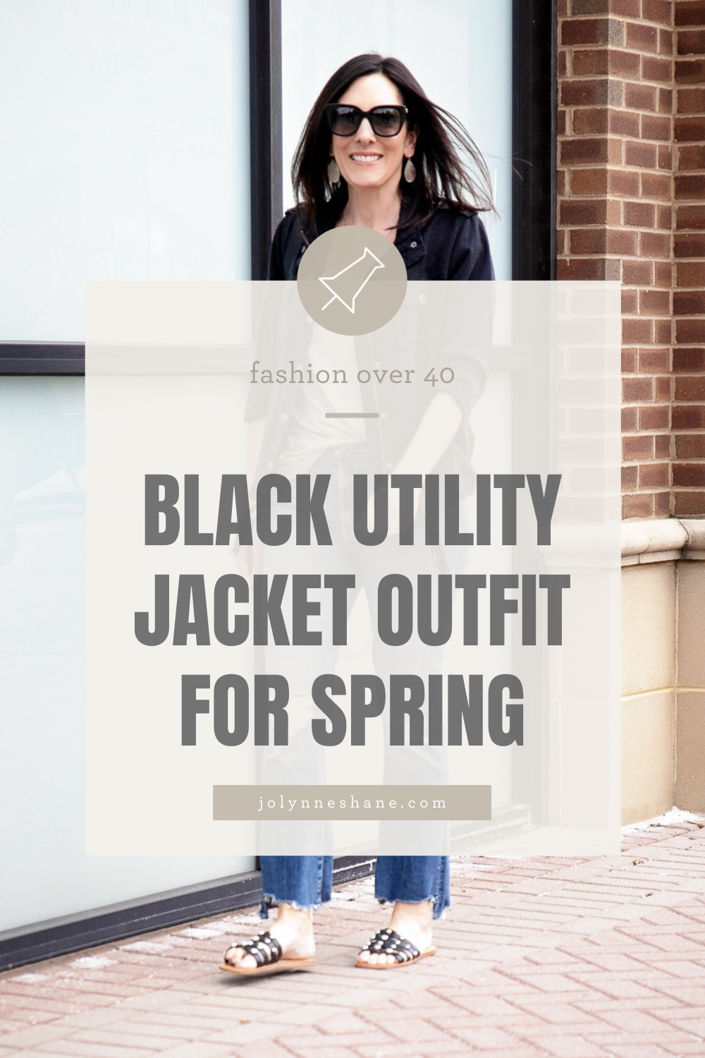 black utility jacket outfit for women over 40