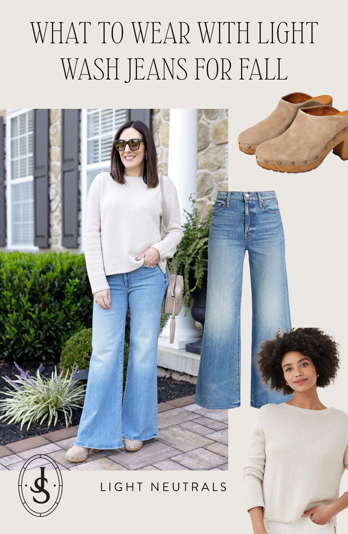 What to Wear with Light Wash Jeans for Fall: Light Neutrals