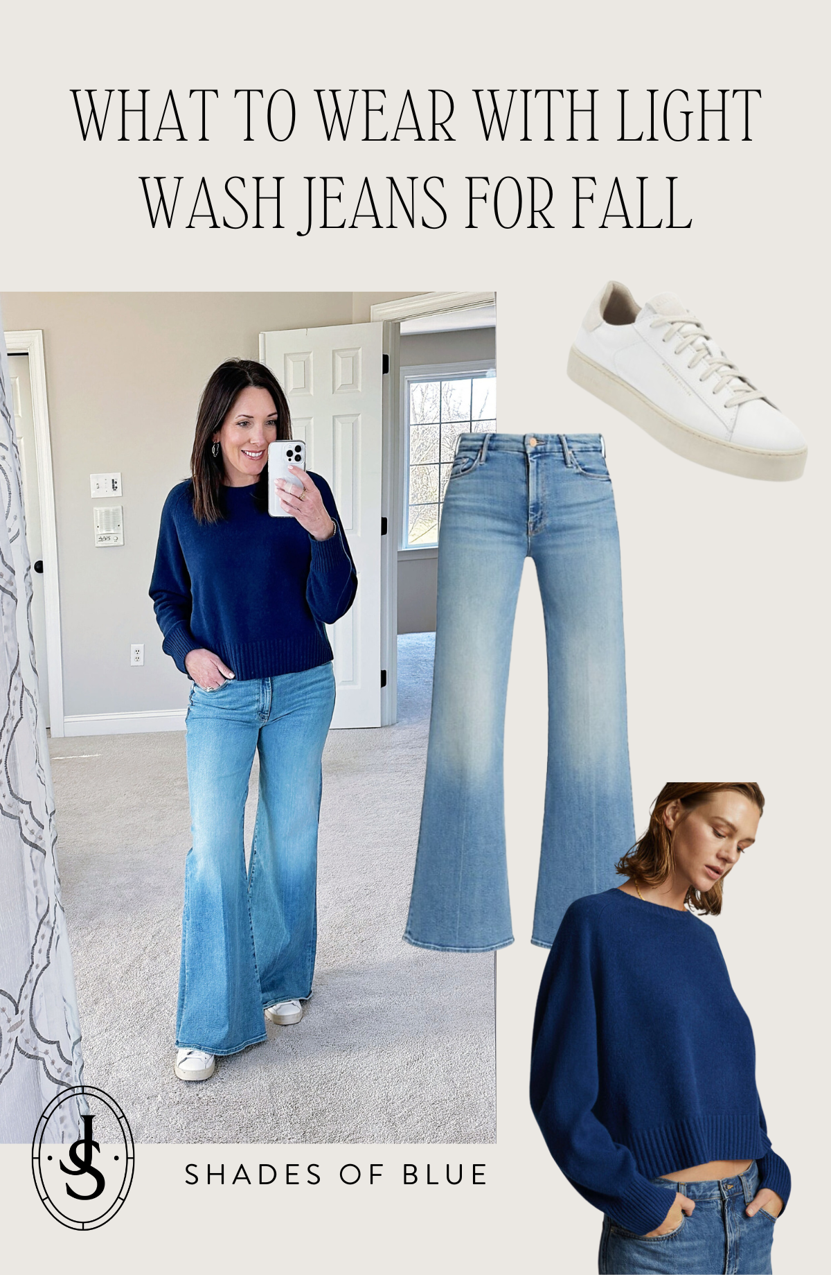 What to Wear with Light Wash Jeans for Fall: Dark Blue